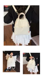 Minimalist canvas backpack for women cream white multi-functional casual daypack with top handle