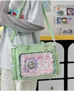 Bolso ita dulce japonés gran capacidad bandolera ventana transparente cinta