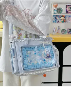 Bolso tote de lona azul estilo JK dulce japonés de gran capacidad para uso diario y bonito.