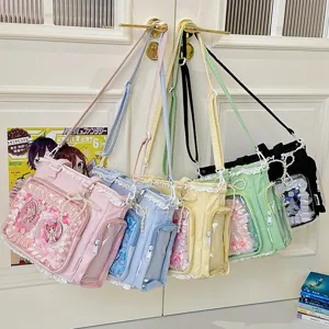 Bolso Ita Transparente de Estilo JK Dulce Japonés Bolso Tote Lindo Lazo Cadena de Perlas Hombro Bandolera Bolso de Insignia de Anime