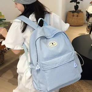 Mochila informal a cuadros azul claro para mujer, gran capacidad elegante bolso escolar.