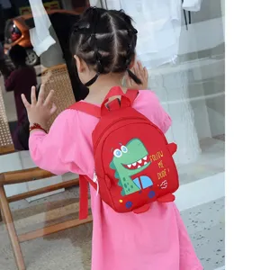 Cute toddler dinosaur anti lost red backpack for kindergarten kids daily school bag