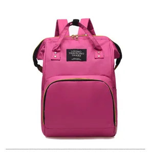 Pink diaper backpack, multi-functional large capacity waterproof travel bag for mom detail view
