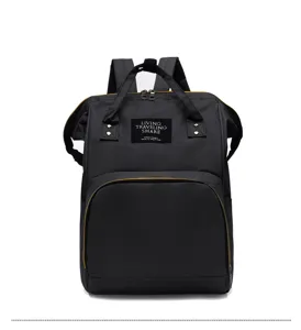 Black multi-functional waterproof mummy backpack large capacity travel diaper bag for mother.