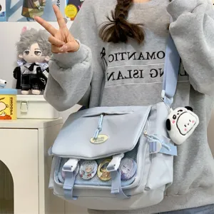 Cute college style messenger bag with clear window for ita bag pins, daily student shoulder bag.