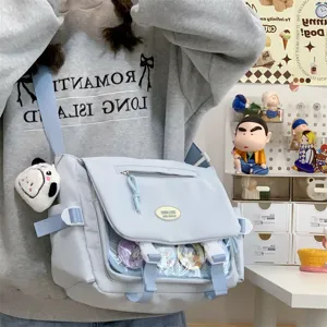 Cute japanese style canvas ita bag transparent crossbody messenger bag for anime pins display.