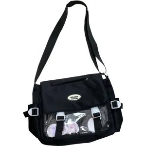 Japanese style student messenger bag large capacity clear ita bag black canvas shoulder bag
