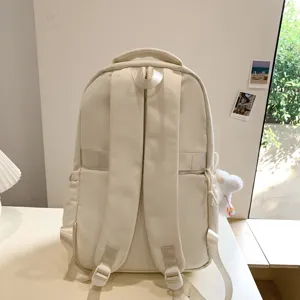 Casual large capacity campus backpack, minimalist solid color school bag for women daily use.
