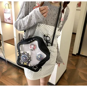 Japanese style sweet cool star shape clear ita bag shoulder bag with cute anime badges.