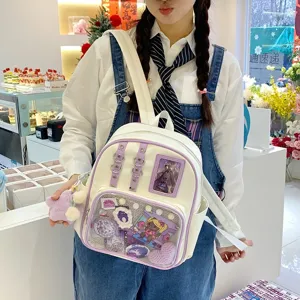 Sac à dos ita en cuir PU blanc pour femme, poche transparente, style JK japonais