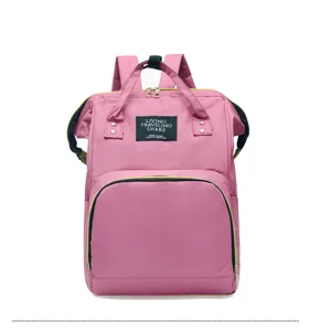 Pink multi-functional waterproof diaper backpack with wide frame opening and spacious storage.