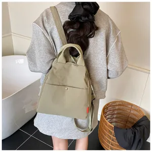 Sage green multi-functional backpack detail, back view showcasing casual daily style.