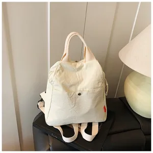 Canvas backpack minimal casual daily school travel bag cream white detailed view
