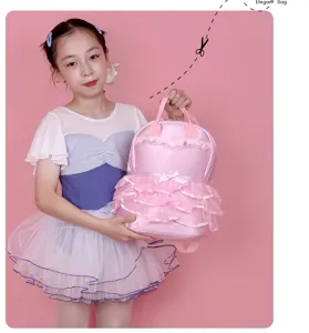Roze geruffelde meisjes dans rugzak schattige ballet schooltas grote capaciteit voor kinderen