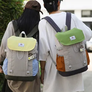 Casual Color Block Backpack For Women And Men Lightweight Nylon Travel Backpack Large Capacity Daypack Unisex