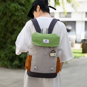 Outdoor casual color-blocked backpack for women men lightweight hiking travel daypack grey green