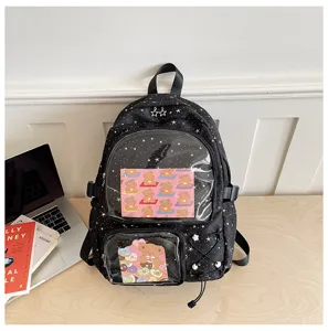 Japanese anime large capacity clear window pain backpack for students black star bag