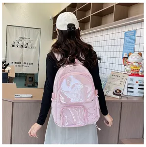 Japanese anime ita backpack for women students, large capacity pink transparent badge bag.