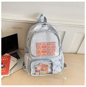 Cute Japanese style ita backpack with clear transparent pockets and stars pattern for daily use.