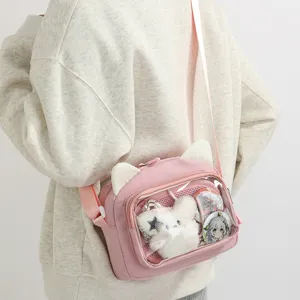 Kawaii Japanese College Style Ita Bag Transparent PVC Window Crossbody Shoulder Bag Cute Cat Ear Nylon Women Bag