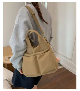 Casual nylon shoulder tote bag for women, large capacity crossbody handbag with multi pockets.