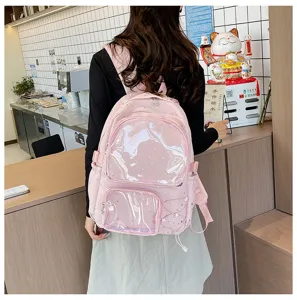 Pink Ita backpack for women girls cute transparent front pocket school bag daily casual daypack