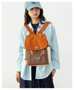 Japanese style retro contrast color backpack casual outdoor travel school bag for women