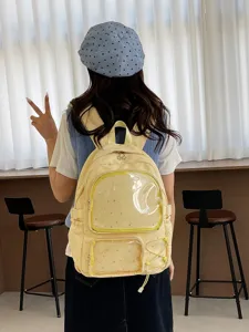 Japanese style yellow ita backpack for women, large capacity transparent window school bag.