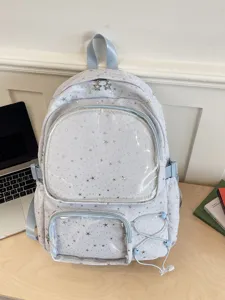 Japanese anime convention student large capacity clear window ita backpack with star print.