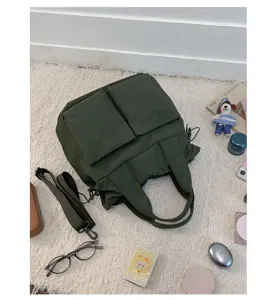 Casual nylon tote bag for women, large capacity shoulder handbag with double pockets and strap.