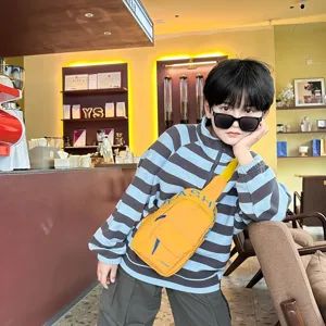 Trendy kids chest bag, stylish children crossbody bag, bright yellow, daily wear.