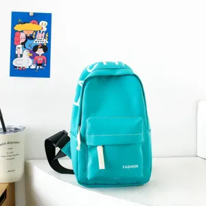 Kids stylish chest bag, Korean fashion sling bag for boys. Trendy daily crossbody bag detail view.