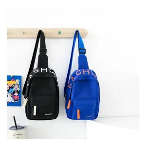 Trendy kids chest bag with letter print, stylish single shoulder crossbody bag for boys daily use.