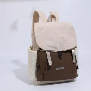 Japanese style lightweight canvas backpack color block casual daily travel school rucksack