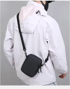 Casual men solid color crossbody mini square shoulder bag for phone and daily use details.