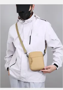 Casual mens mini shoulder bag crossbody bag lightweight phone pouch for daily use in khaki