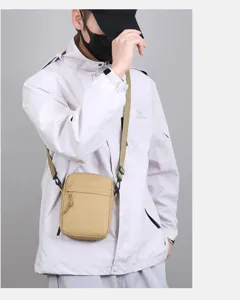 Minimalist solid color men mini shoulder bag casual crossbody phone bag daily use.