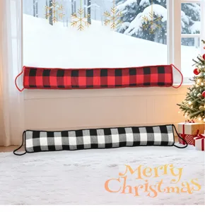 Classic plaid Christmas door draft stopper for winter holiday home decor and window sealing.