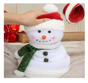 Muñeco de nieve resorte punta de árbol de Navidad detalle de felpa decoración hogar.