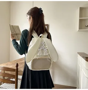 Cute bunny ears ita backpack for girls, Japanese style school bag with clear display window.