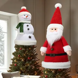 Muñeco de peluche para punta de árbol de Navidad Papá Noel y muñeco de nieve decoración de fiesta.