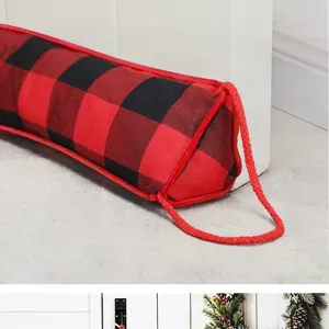 Red and black buffalo plaid Christmas door draft stopper, holiday home decor and windproof strip.