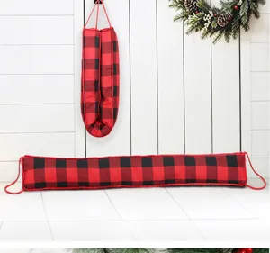 Red and black buffalo plaid door draft stopper for home winter wind blocker and decor.