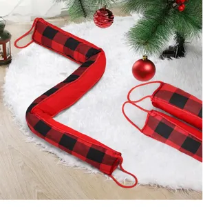 Red and black buffalo plaid door draft stopper for Christmas decoration, fabric wind blocker seal.