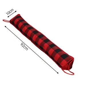 Red and black buffalo plaid door draft stopper, 92cm long winter windproof seal cushion.