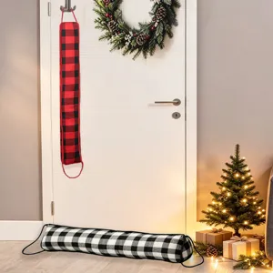 Christmas buffalo plaid draft stopper for door bottom, windproof soundproof seal guard.