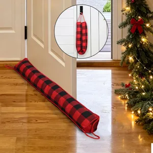 Red black buffalo plaid door draft stopper for Christmas home decor and wind proofing