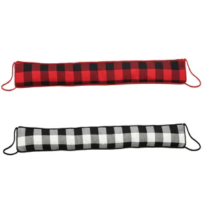 Buffalo plaid door draft stopper, Christmas door seal blocker for dust wind and noise reduction