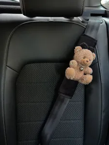 Cute plush teddy bear car seat belt cover soft brown interior accessories decor item