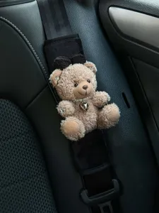 Cute plush bear car seatbelt cover shoulder pad warm interior decoration accessory gift.